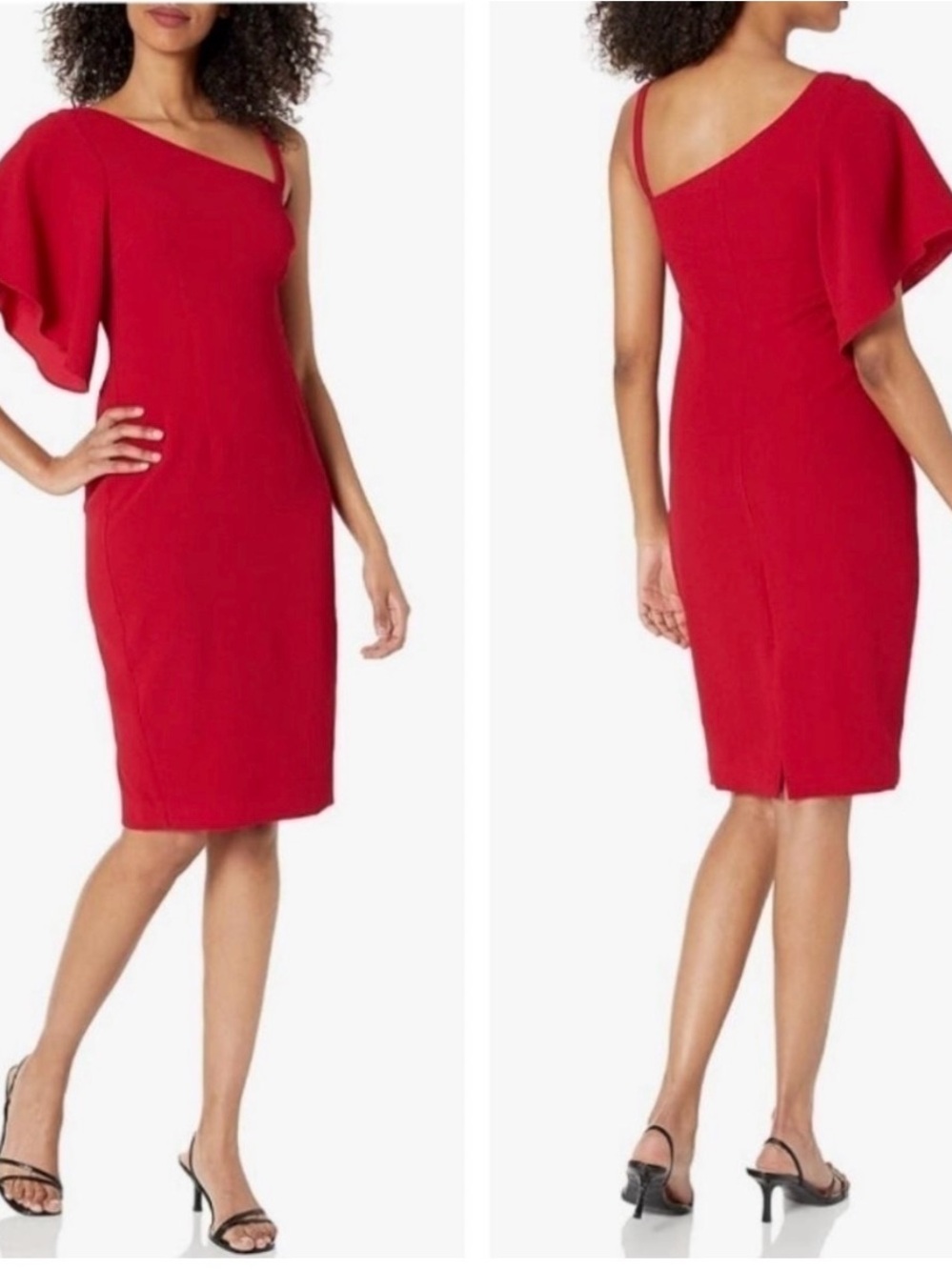 Trina Turk Upbeat Red One-Shoulder Flutter Sleeve Sheath Dress Size 8 NWT